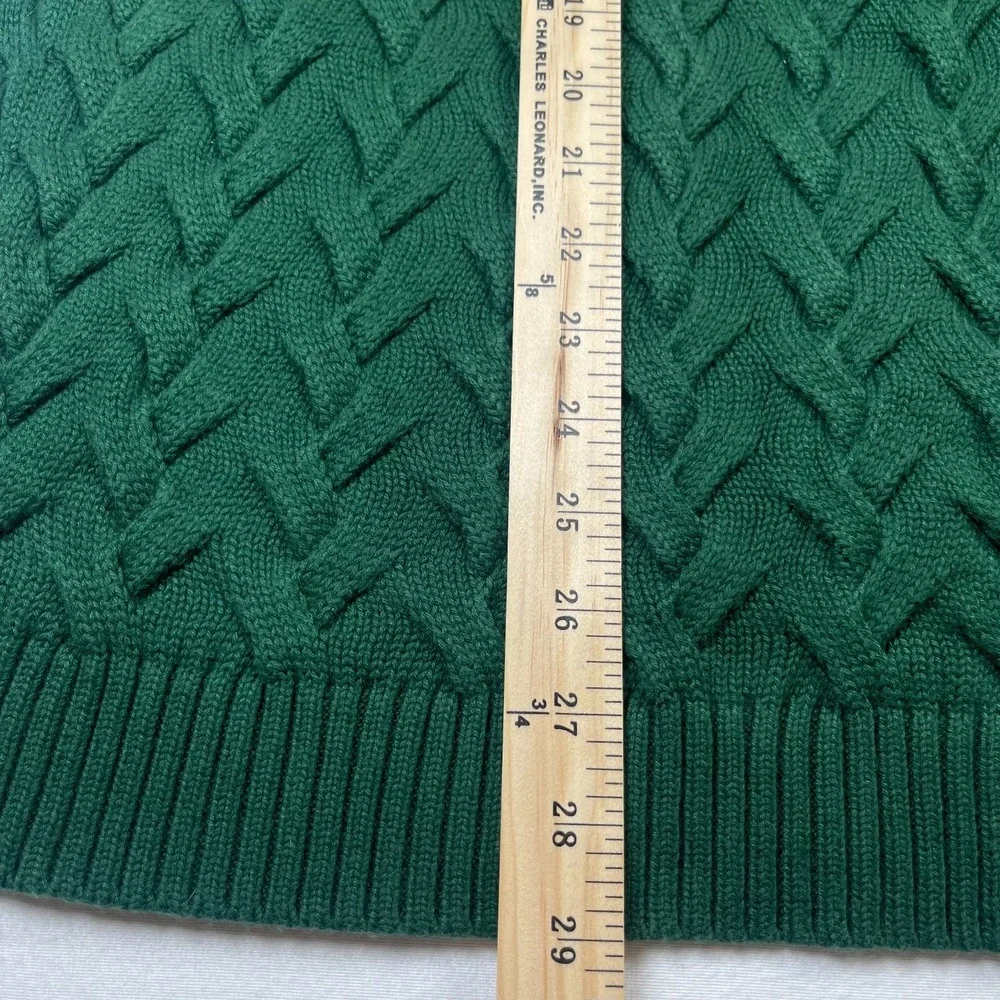 Lands' End Sweater Mens 1X Green Cotton Cable Knit Crewneck Long Sleeve Pullover